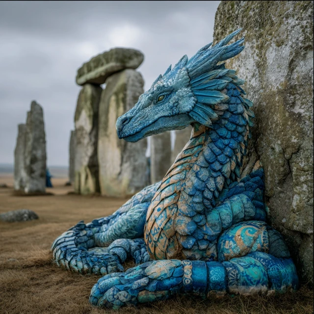Fantasy Dragon Resting at Stonehenge