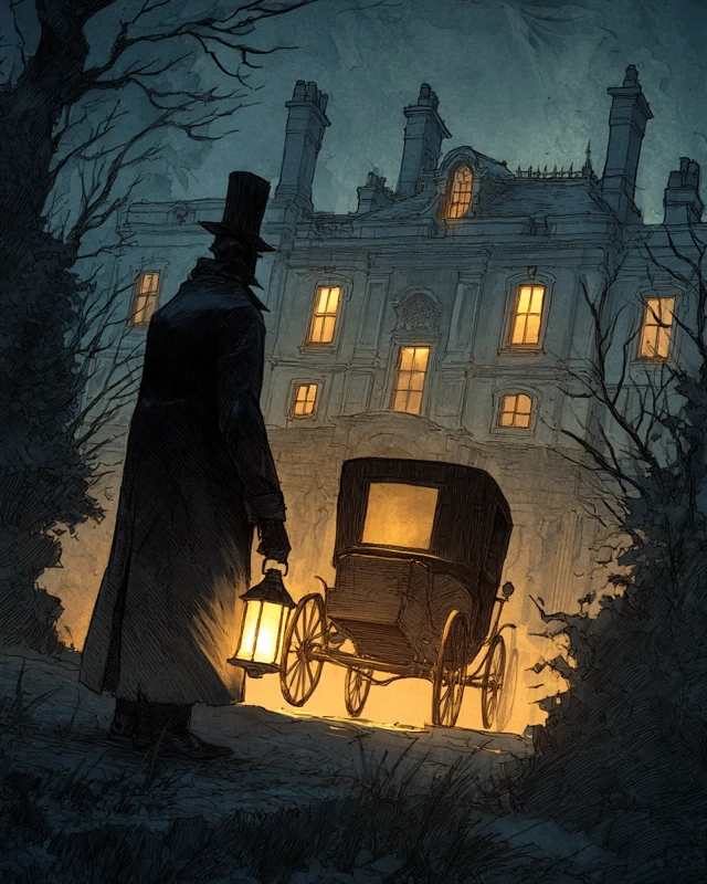 Sinister Coachman Manor House Illustration