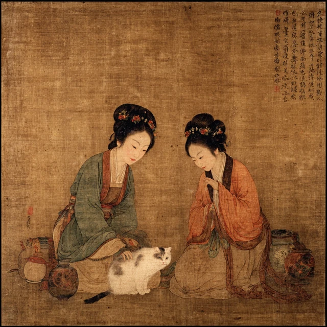 Chinese Painting Women and Cat