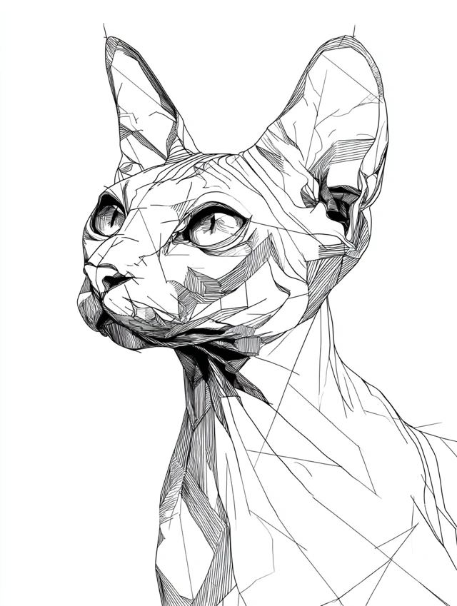 Sphynx Cat Line Art Black and White Illustration
