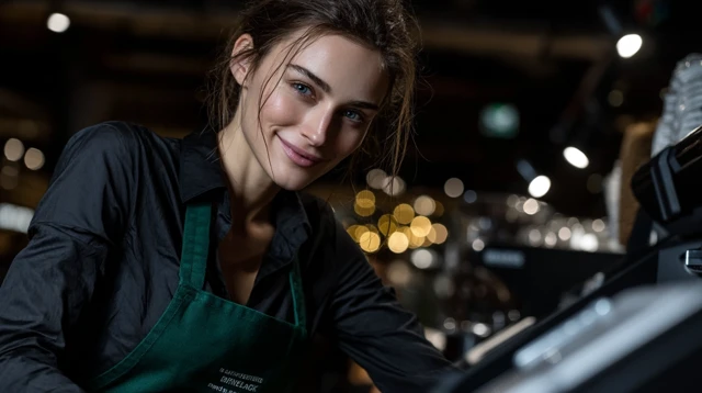 Radiant Barista Serving Coffee Shop Customer