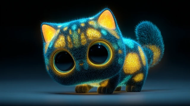 Bioluminescent Kitten Kawaii Chibi 3D Cartoon
