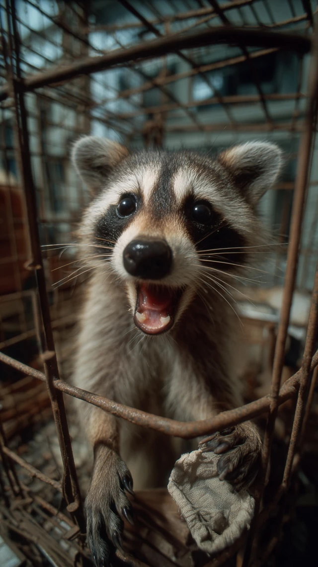 Raccoon in Cage Hyperrealistic Portrait