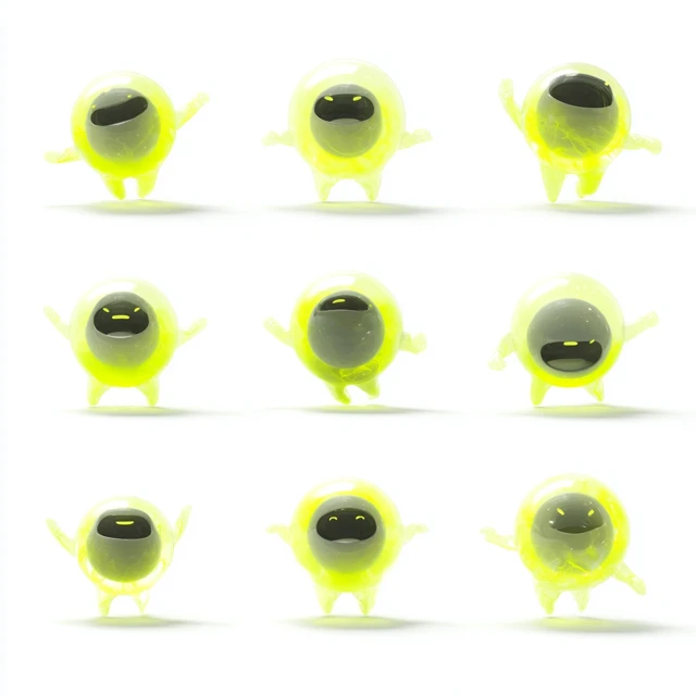 Cute Glowing Orb Character Emotions and Poses