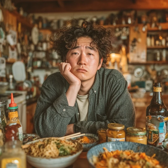 Asian Man with No Appetite in Cozy Room Photography
