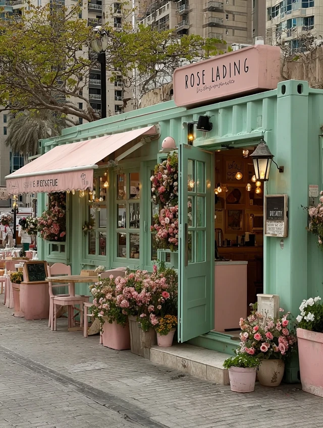Rose Landing Cafe Abu Dhabi Pastel Pink and Green