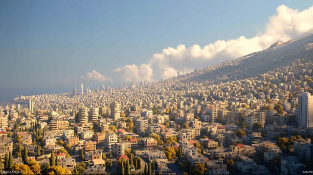 Lebanese City Pixar Style Aerial View