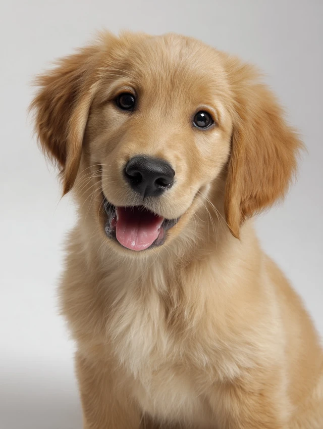 Smiling Golden Retriever Puppy on White Background