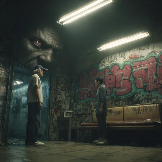 Decaying Subway Waiting Room Surreal Scene