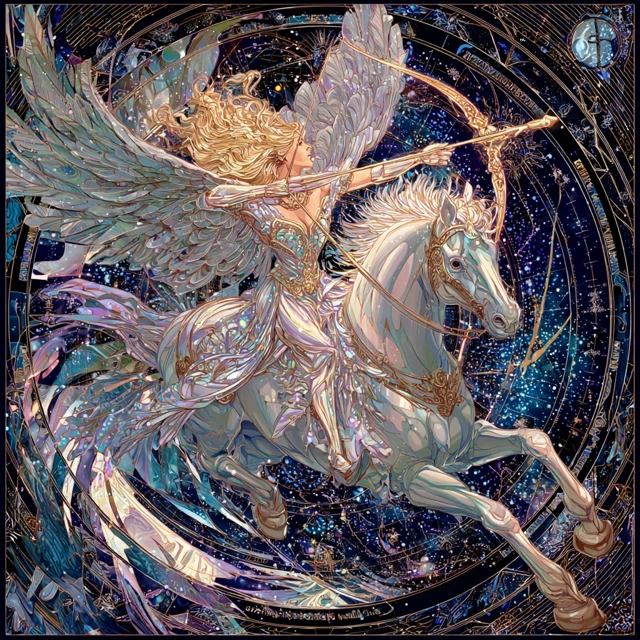 Divine Goddess on Pegasus in Cosmos
