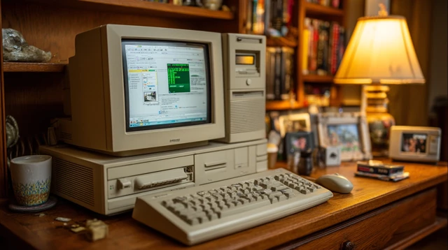 Vintage 1980s Computer Setup Cozy Home Office
