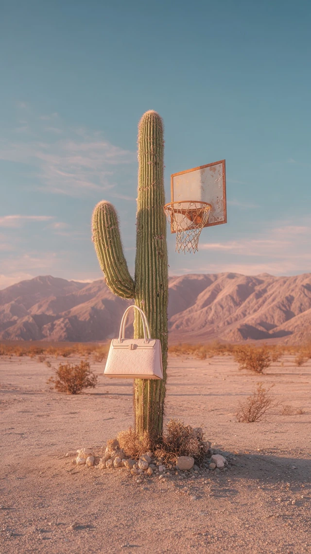 Surreal Desert Scene Cactus Basketball Bag