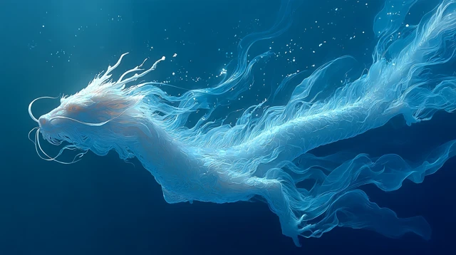 Chinese Dragon Underwater: Ethereal Blue World
