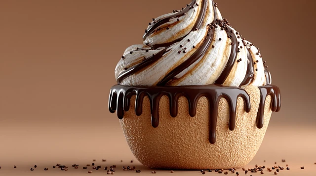 Hazelnut Ice Cream Cup with Chocolate Drizzle