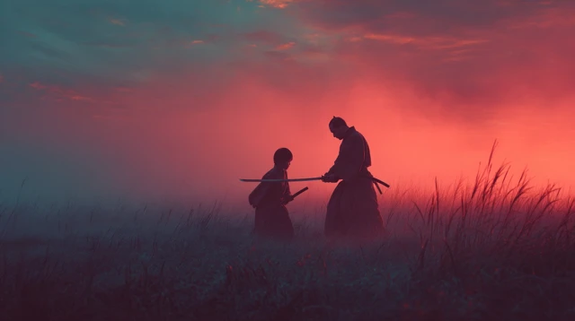 Samurai Father and Son Sword Practice