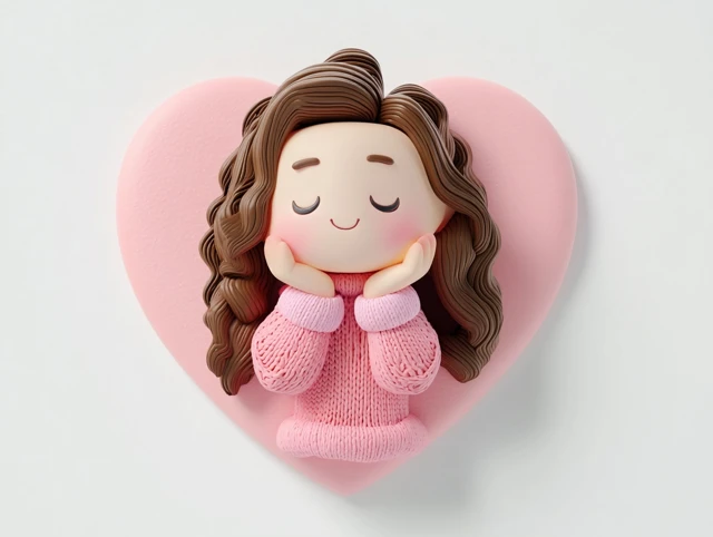 Happy Woman in Heart Shape Smiling