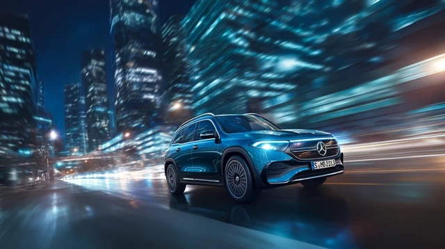 MercedesBenz EQB 260 Driving into a Futuristic City at Night