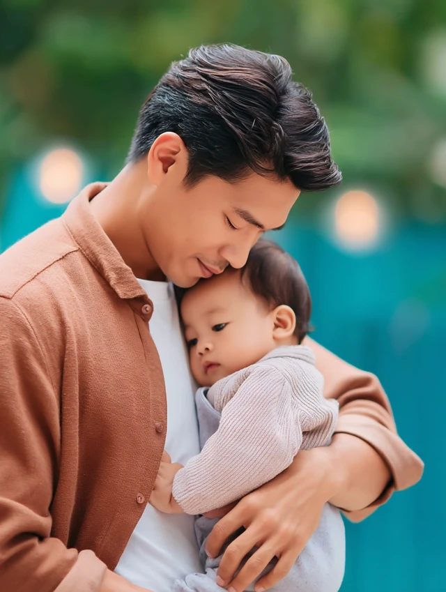Asian Father Holding Baby Girl Lifestyle Photo