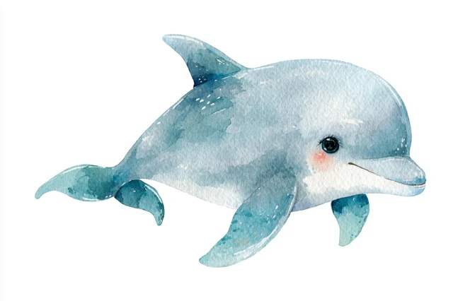 Cute Kawaii Watercolor Dolphin Illustration