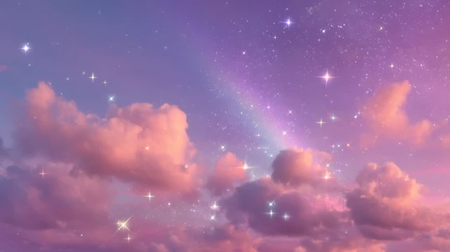 Dreamy Sky Pink Clouds Rainbow Stars Aesthetic