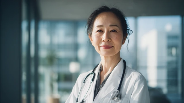 Japanese Doctor Smiling Portrait Cinematic Look