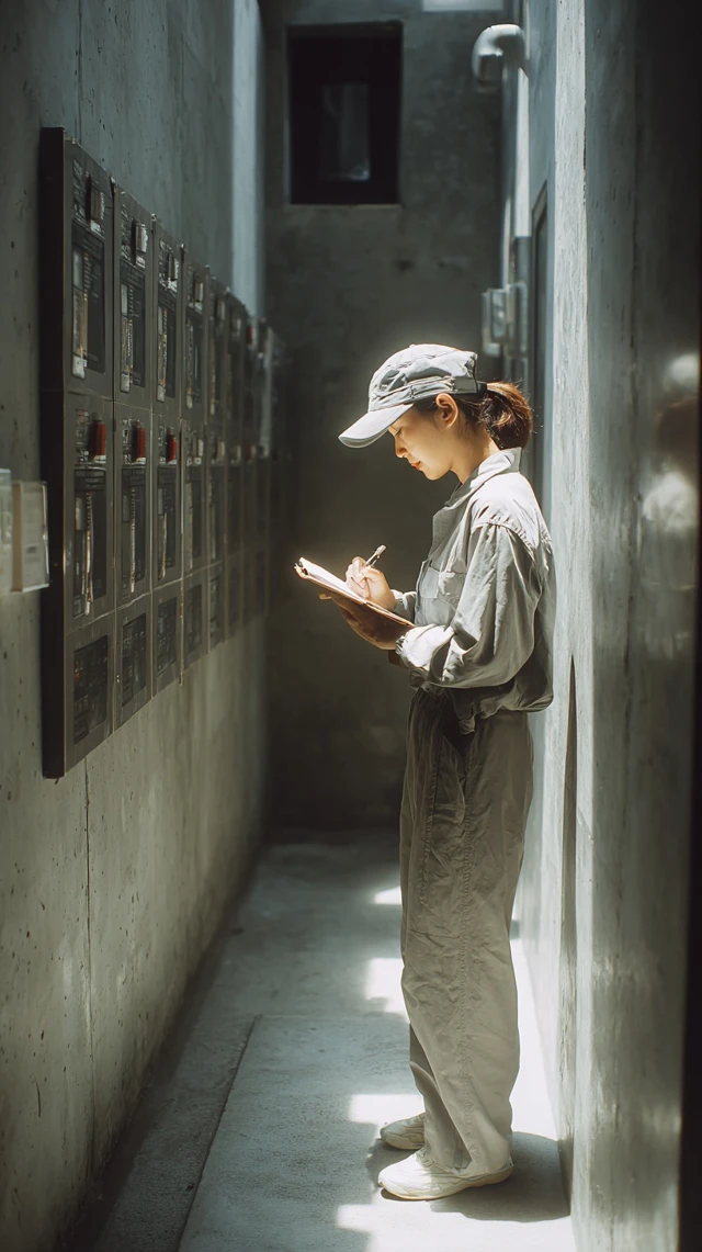 Korean Woman Checking Electric Meters