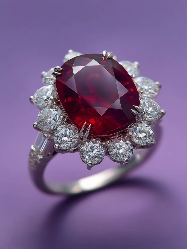 Luxury Ruby Ring with Diamonds White Gold Jewelry