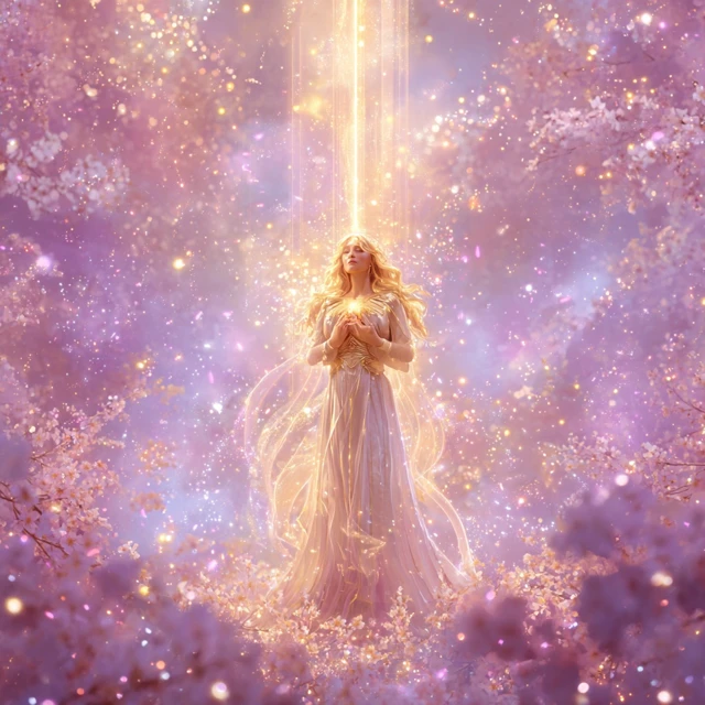 Divine Goddess in Glowing Light Spiritual Art