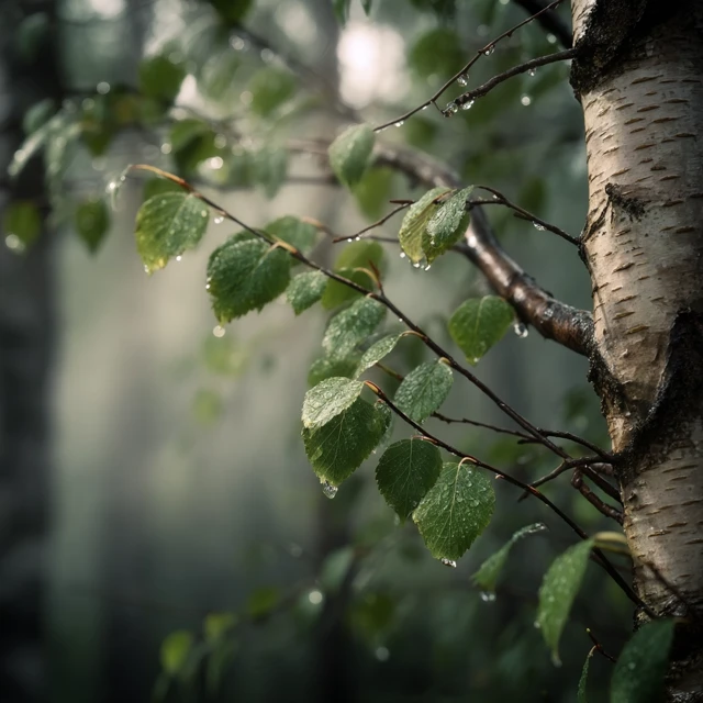Silver Birch Tree in Spring Forest Photography