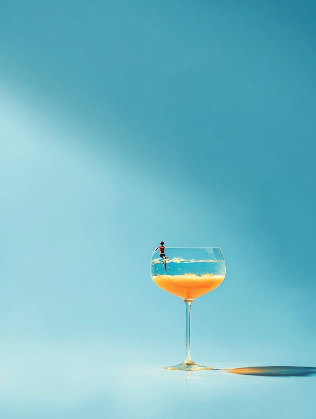 Cocktail Glass Person Balancing on Wine Concept