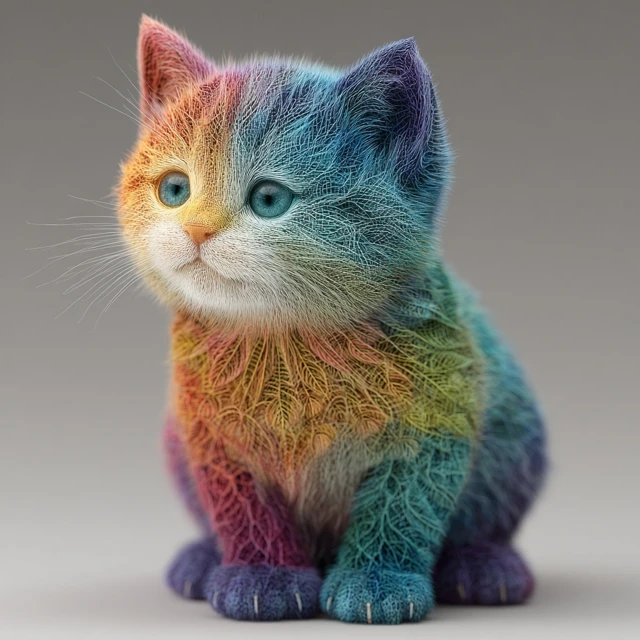 Kaleidochromic Kitten Vibrant Cat Closeup