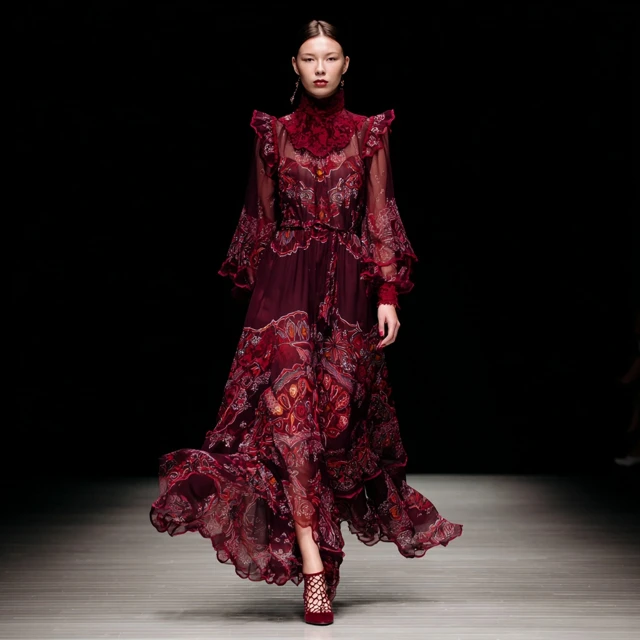 Boho Chic Dress on the Catwalk Burgundy Lace Dress