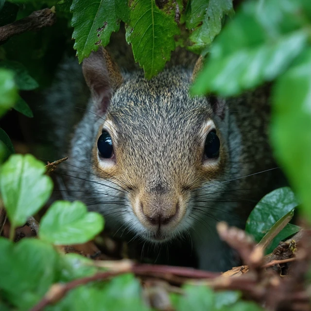 Eastern Gray Squirrel Peeking from Underbrush