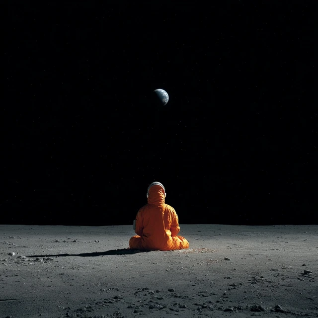 Astronaut on the Moon Contemplation and Solitude