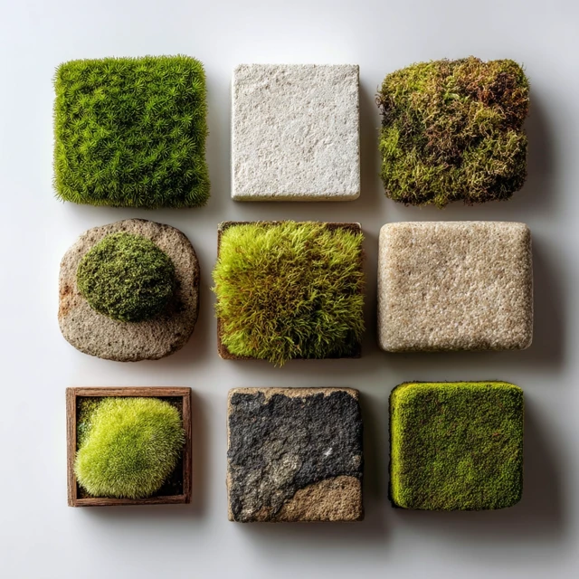 Variety of Moss on White Background