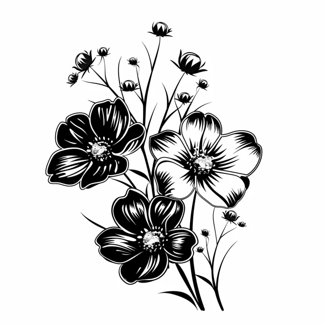 Black and White Cosmos Flower Logo