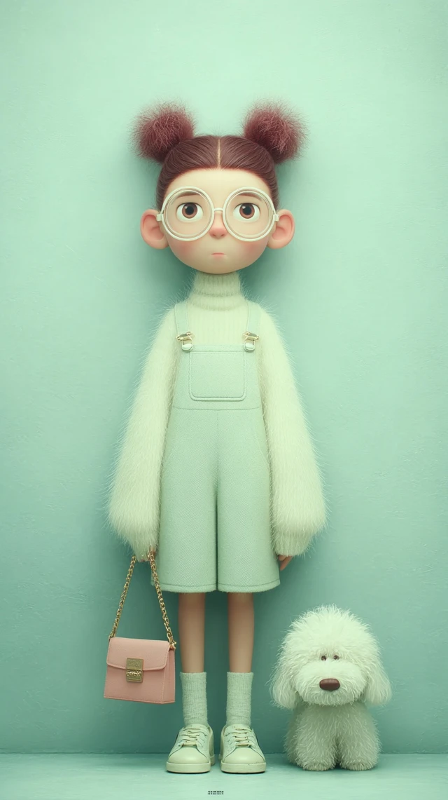 Cartoon Girl with Puppy Trendy Fashion 3D Illustration