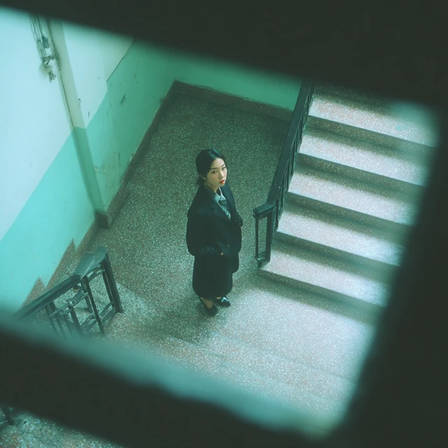 Woman in Black Suit on Korean Staircase LoFi