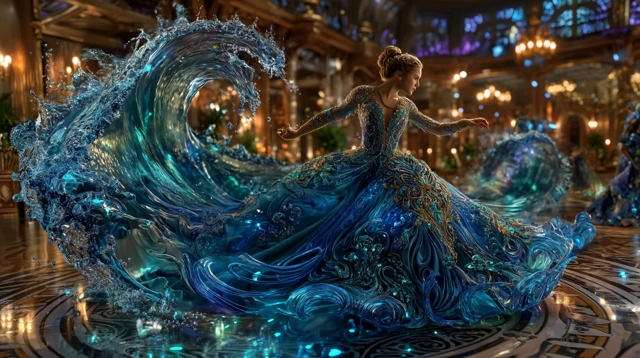 Dancing Woman Ocean Wave Dress Ballroom