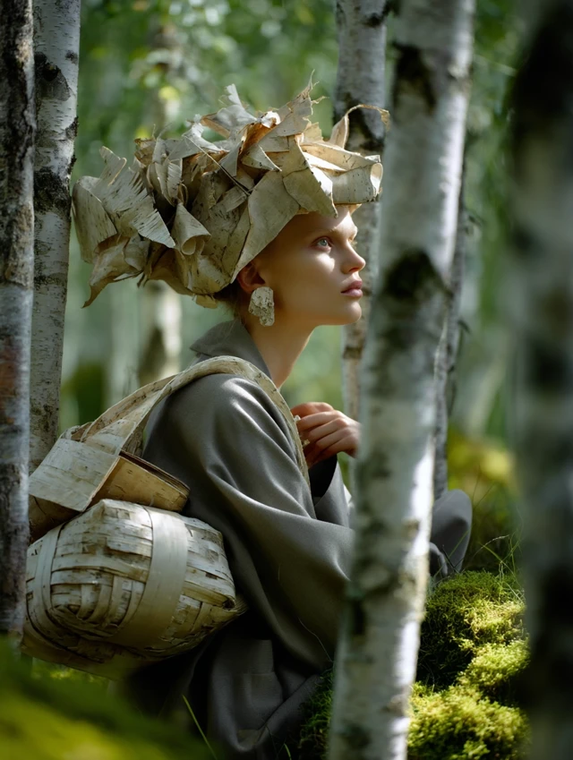 Nordic Fashion Model Birch Bark Accessories