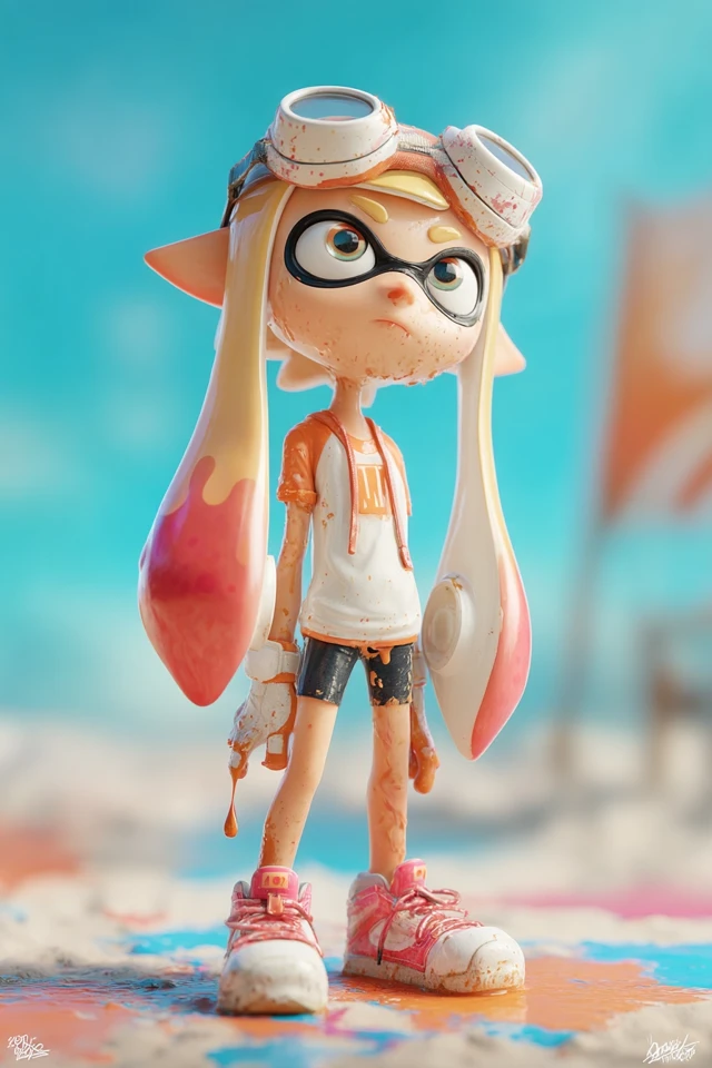 Squid Girl Splatoon Beach 3D Pixar Cartoon Art