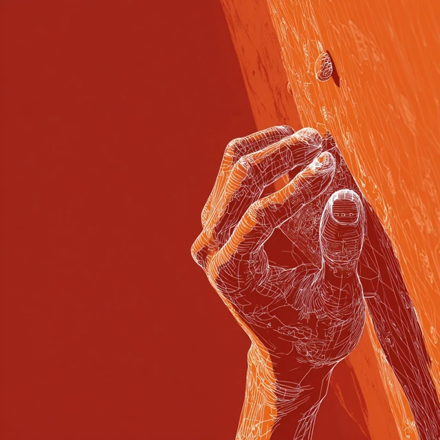 Hand Pinching Wireframe Block Warm Red Orange Tone