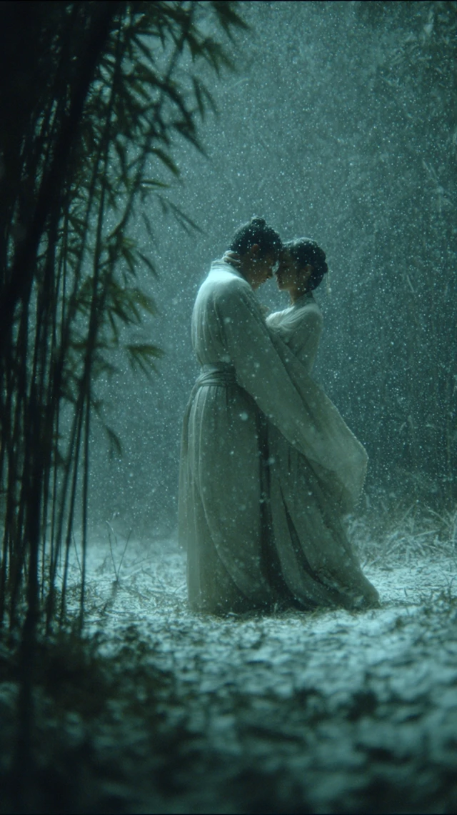 Snowy Embrace Hanfu Forest Intimate Scene