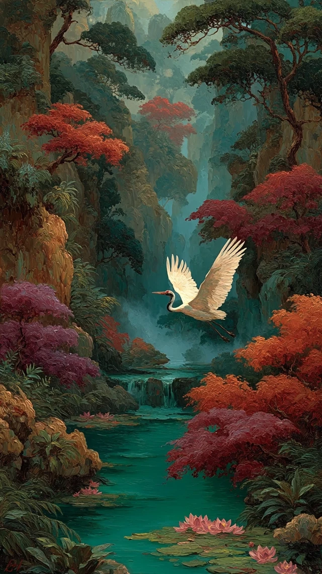 Chinese Mountain Landscape Oil Painting