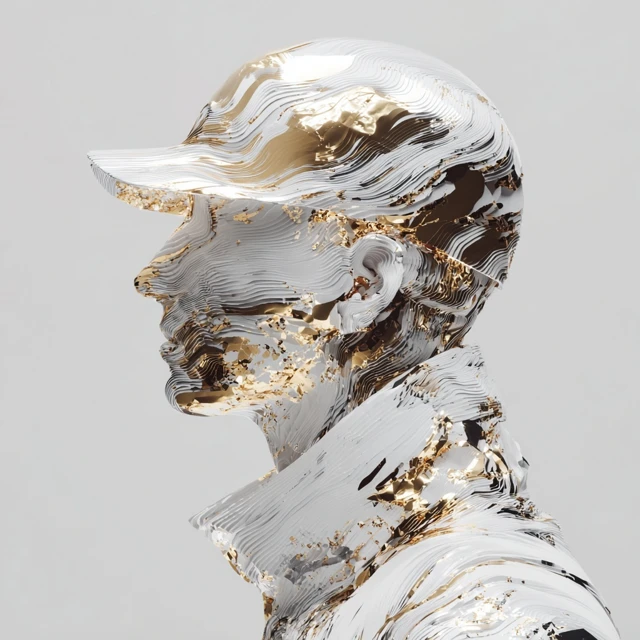 Abstract Metallic Figure Art with Gold and Silver