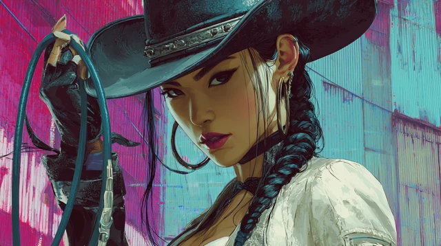 Cyberpunk Cowgirl Artgem Style Cinematic Scene
