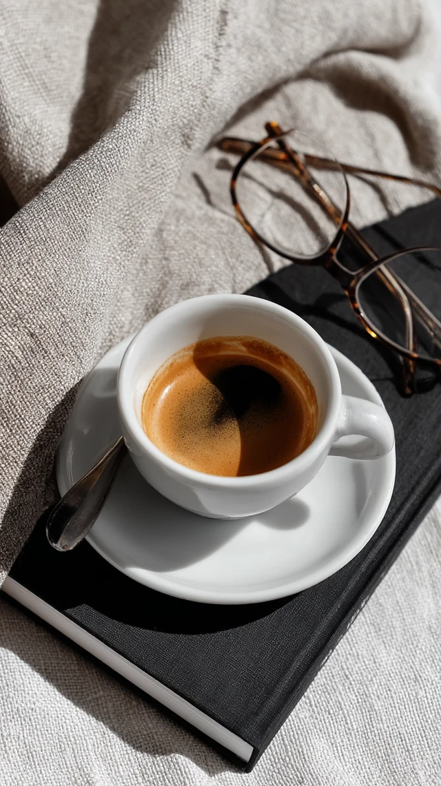 Minimalist Espresso Coffee and Glasses Aesthetic Photo