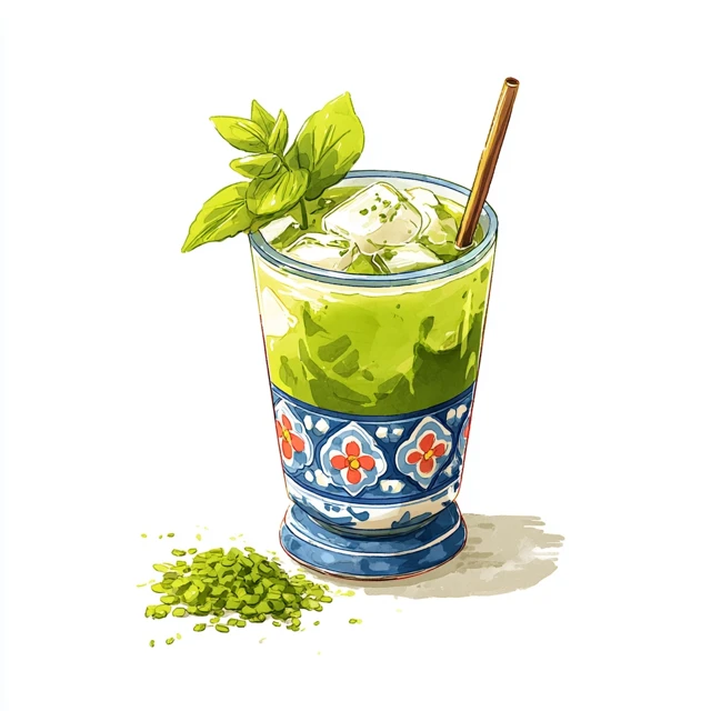 Matcha Drink Illustration in Ghibli Style
