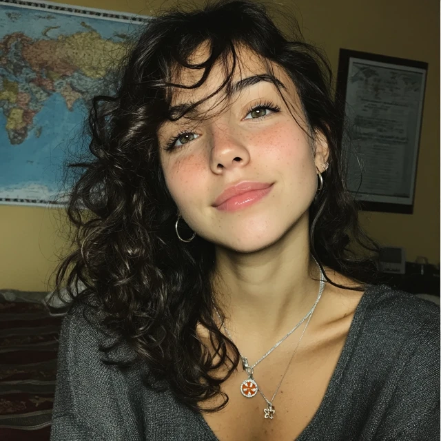 Beautiful Young Hispanic Woman with Curly Hair