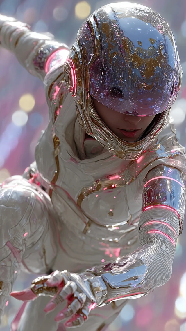 Cyberpunk AI in Futuristic Metal Suit Reaching Out